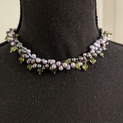 Freshwater Pearl & Peridot Necklace w sterling silver