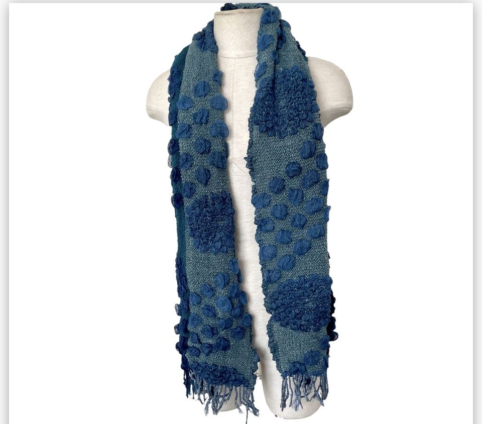 Long Knitted Blue Scarf With Fringe 