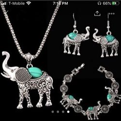 Tibetan Turquoise 3pcs Lucky Elephant Jewelry Set