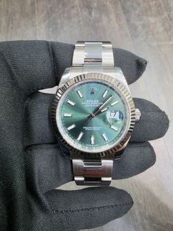 Rolex Datejust 41 Mint Green Stick Dial Fluted Gold 18k Oyster 126334