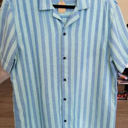 ZARA blue Striped Shirt, Made In Morocco, Size L 
