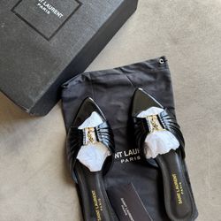 YSL Babylon Leather Black Sandals 
