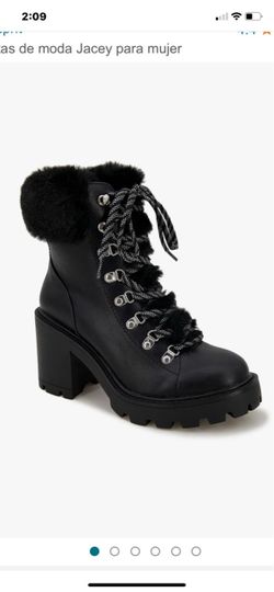 Esprit Laced Up Booties With Lug Sole And Lined Black Faux Fur  Size 8M