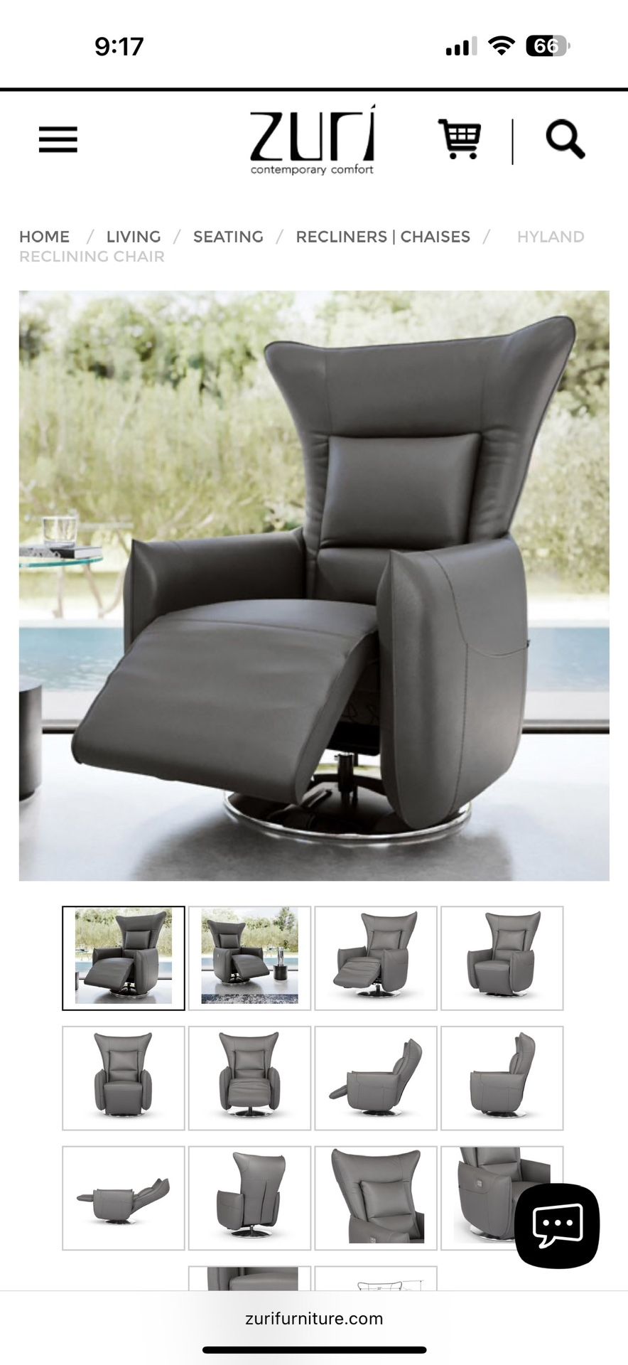 Zuri Modern Furniture Leather Wingback Power Recliner Like New