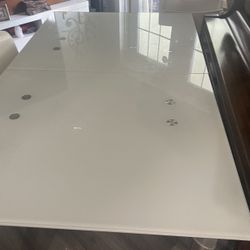 Modern White Glass Extendable Dining Table / Desk – Seats Up to 6