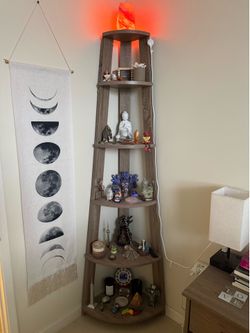 5-Tier Corner Bookshelf | Corner Display Shelf | Gray Wood Finish
