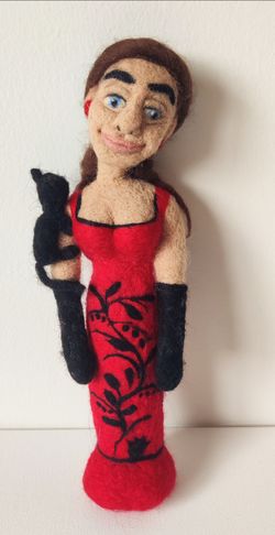 Halloween Witch with Black Cat - Handmade Needle-Felted Wool Art Doll