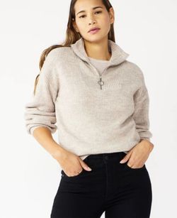 Nine West Tan Quarter-Zip Ribbed Sweater Size XS