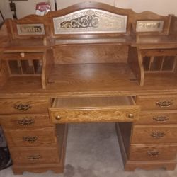 Desk  With Two File Drawers Roll Top On Sides