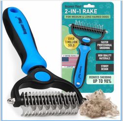 Grooming Rake - Double-Sided Deshedding Dematting Tool, Undercoat Rake for Dogs & Cats, Extra-Wide Dog Grooming Brush & Deshedder Comb for Long Hair, 