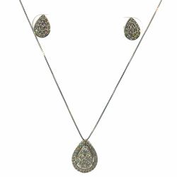 Woman’s Ladies 14k White Gold Diamond Pear Shaped Cluster 18” Inch Necklace and Stud Earrings Set GP3113244