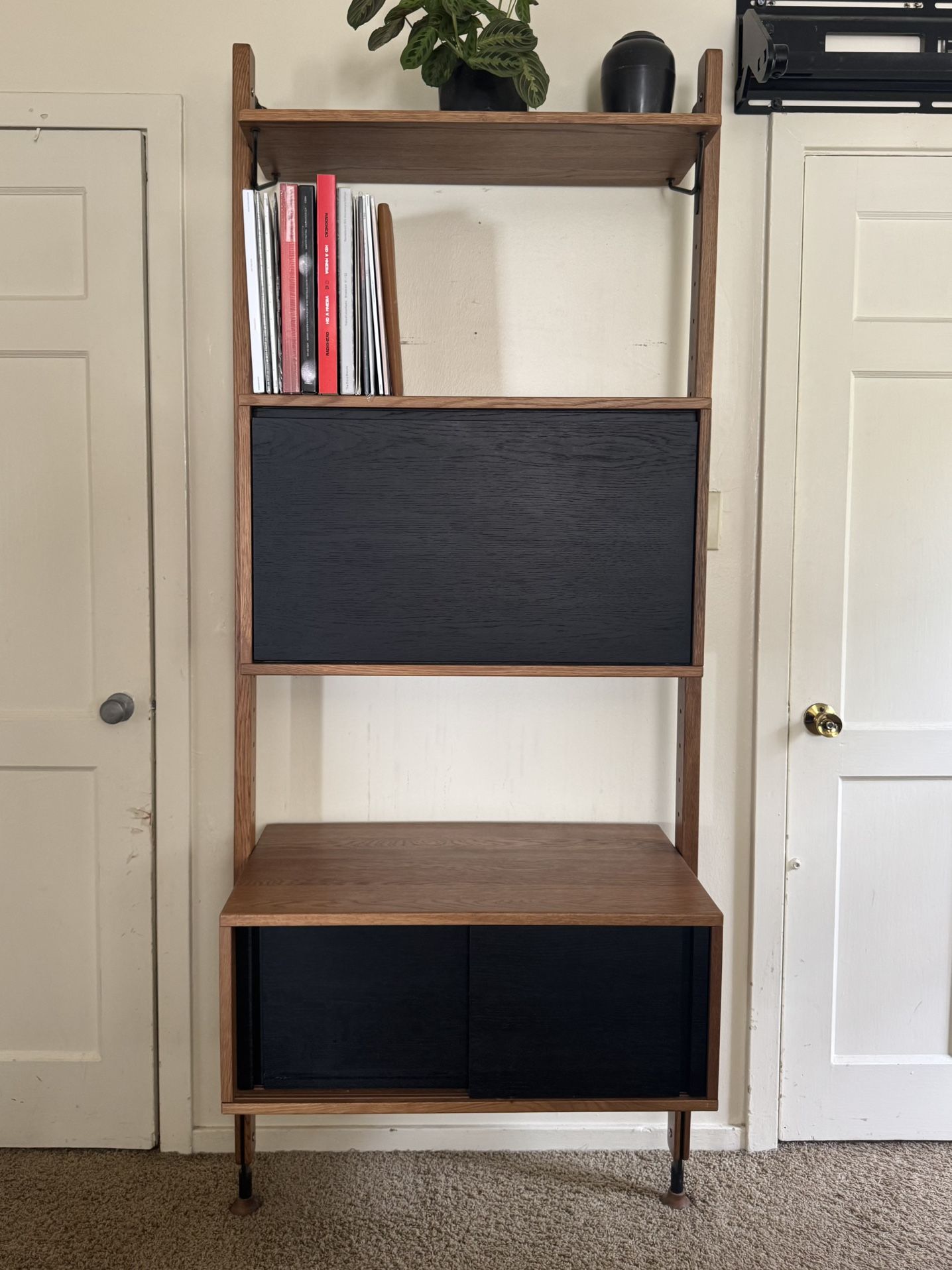 Mid Century Modular Wooden shelving unit 83”