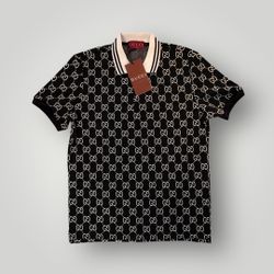 Gucci Black & White Monogram Polo Shirt - XL