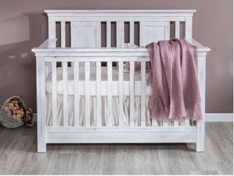 Romina Karisma Convertible Crib in Rustic White with Matching Dresser