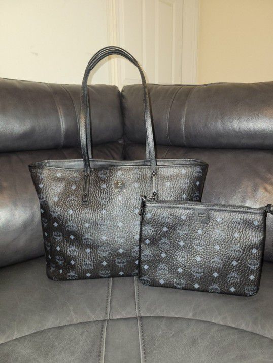 MCM Anya Shopper Top Zip Medium Shopper (Black) Tote Handbags
