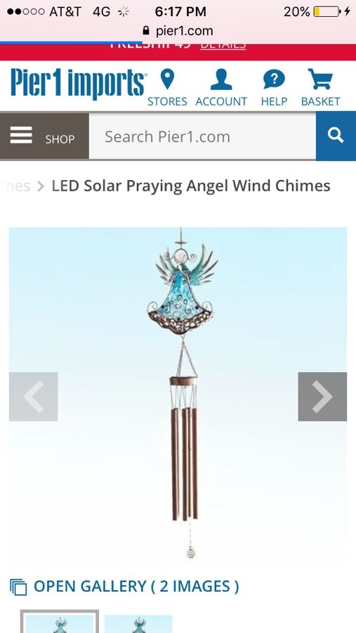 LED solar praying angel wind chime new from pier1