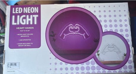 LED neon light heart hands