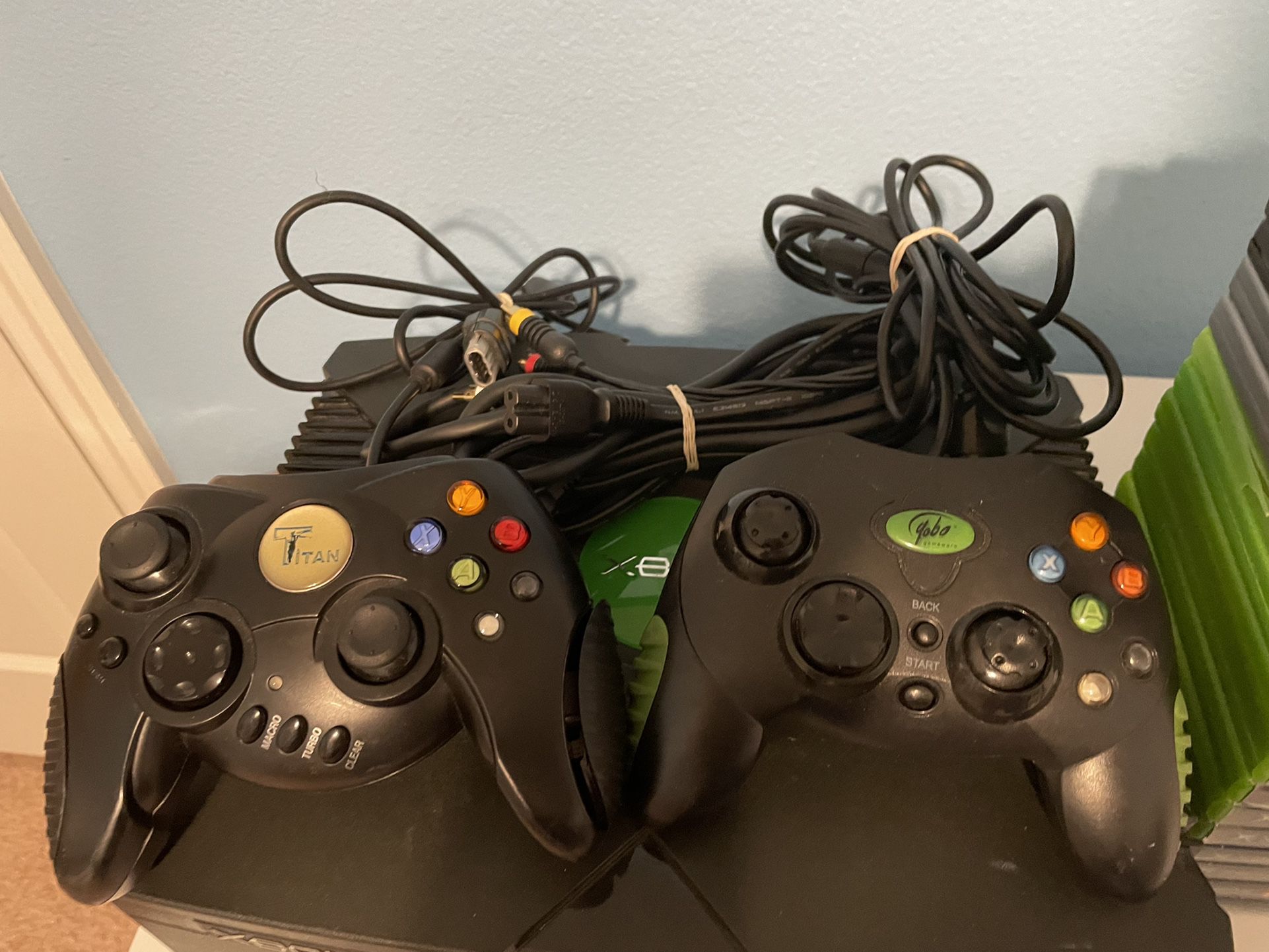 Original Xbox with 2 Controllers and Cables- Tested And Working!