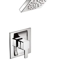 Moen TS2713EP 90 Degree Modern Single Handle Tub and Shower Trim with Square Shower Head and Handle Set, Tub Spout, Eco-Performance Results in Even Wa