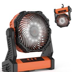 Camping Fan with LED Lantern, 10000mAh Rechargeable Battery Operated Outdoor Tent Fan with Light & Hook, 270° Pivot, 3 Speeds, Personal USB Desk Fan f
