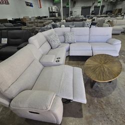 Modern Ivory Power Reclining Sectional  3 Recliners, USB, In Stock!