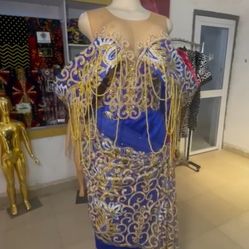 Nigerian Dress Royal Blue Medium With A Corset 