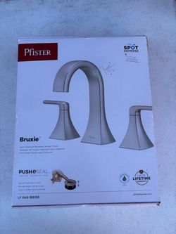 Pfister Bruxie 8 in. Adjustable Widespread Double Handle Bathroom Faucet with Drain Kit Included in Spot Defense Brushed Nickel