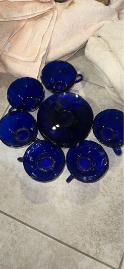 Cobalt Blue Glass Cup and Bowl Set (open to offers)