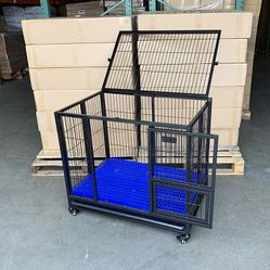 Brand New $150 Heavy-Duty Dog Cage 37x25x33” Single-Door Folding Crate Kennel with Plastic Floor & Tray