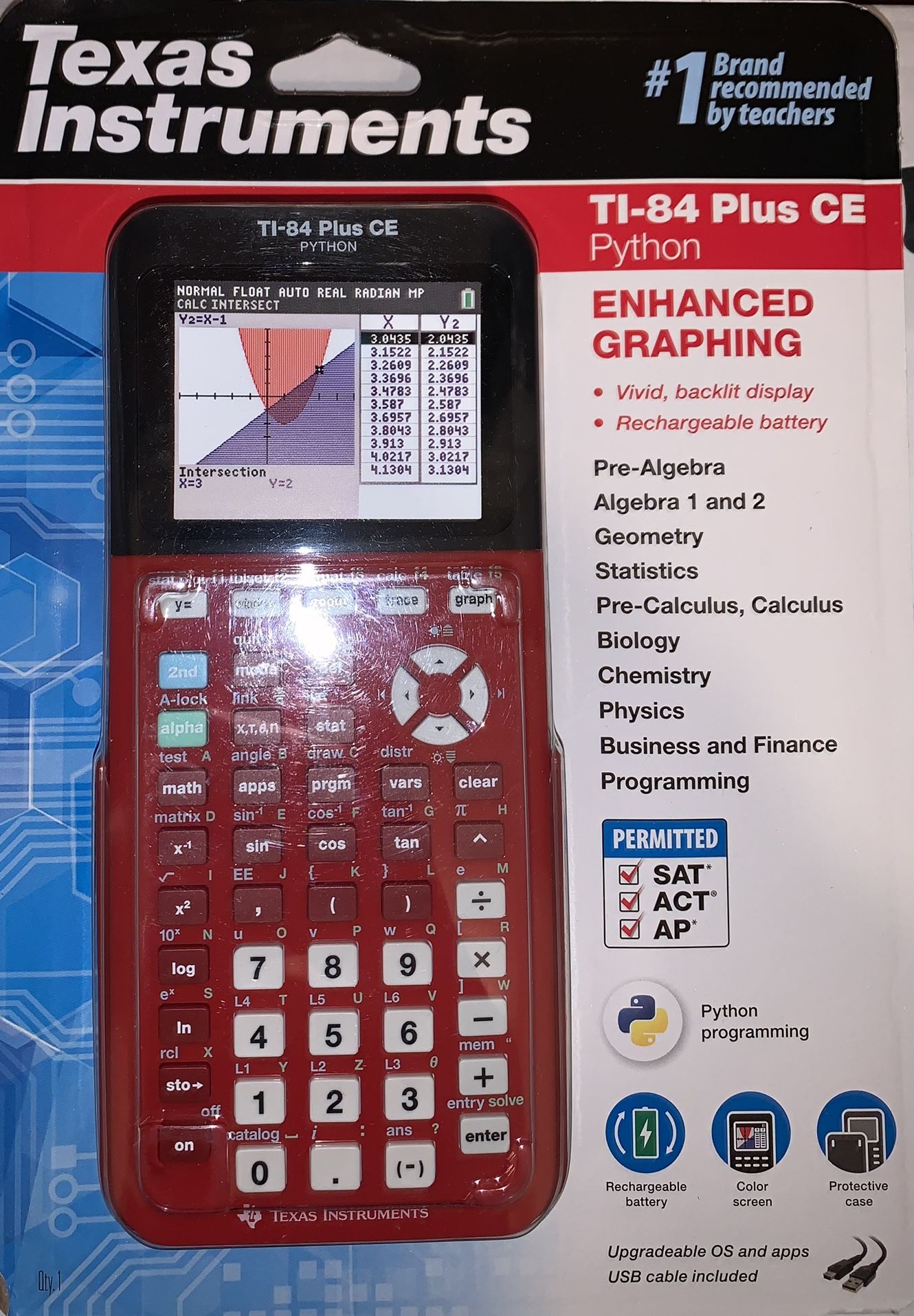Texas Instruments TI84 Plus CE Color Graphing Calculator, Radical Red