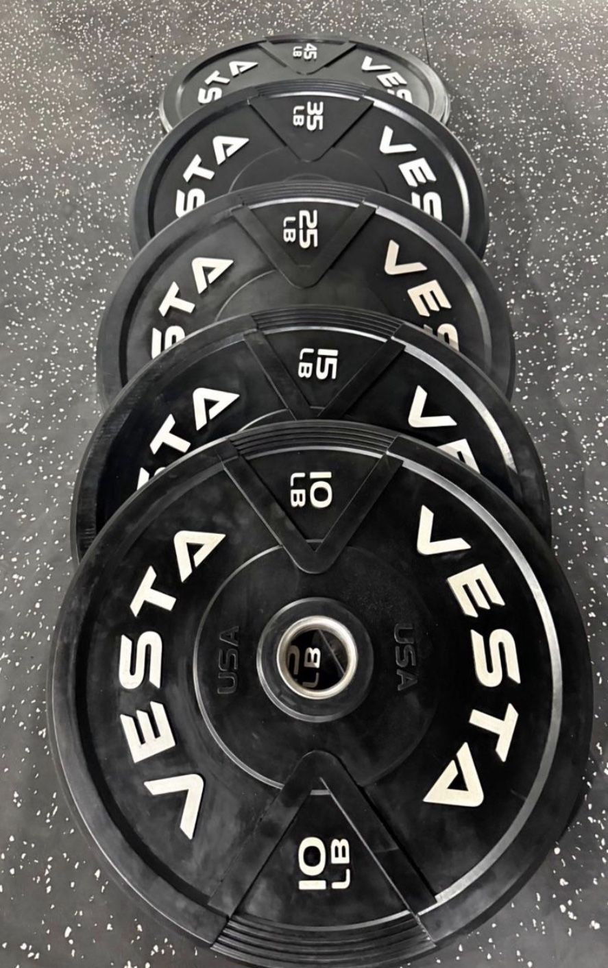 Black Bumper Plates starting at set of 230 lb (Pairs of 10lb, 25lb, 35lb, 45lb) | Vesta Fitness