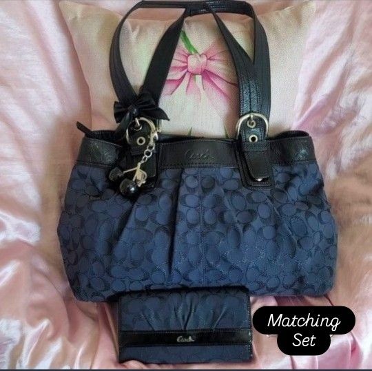 Coach Navy Blue And Black Signature C Soho Tote Bag