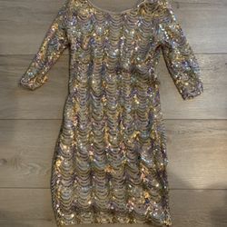 Gold Sequin Open Back Mini Dress Medium