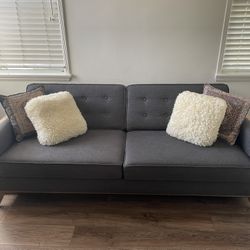 Midcentury Sofa - 80” - Walnut;  Grey Fabric  
