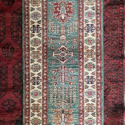 Handwoven Super Kazak Wool Runner 2x6