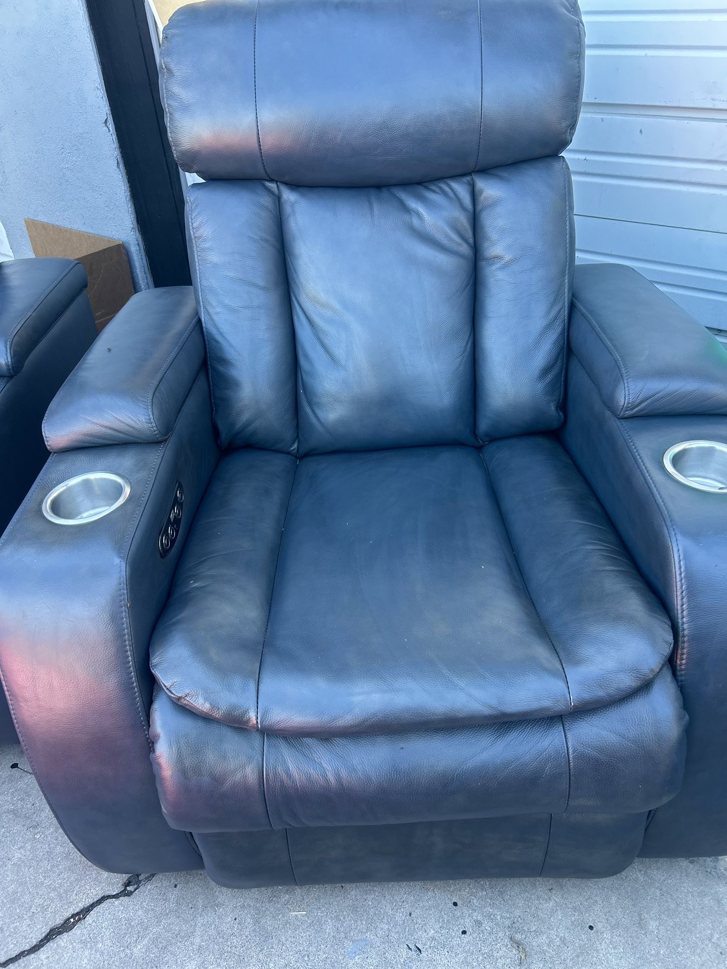 Gray leather electric recliner with charger port
