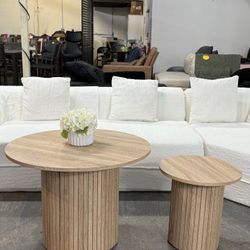 🔥Set of 2🔥Round Nesting Coffee Tables ,Side Table Fluted Drum End Table For Living Room .Bedroom(Natural)  💰89$