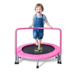 BCAN 36'' Mini Folding Ages 2 to 5 Toddler Trampoline with Handle for Kids, Two Ways to Assemble The Handle, Indoor/Garden Toddlers Trampoline with Su