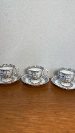 Royal Albert Silver Birch bone China ( 3 sets of tea cups with matching saucers