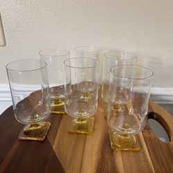 Vintage Federal Glass Nordic Topaz Drinking Glasses Set of 6 Square Base