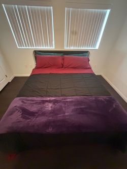 Cal King Green Bed Frame (w/ Charging Ports) + mattress