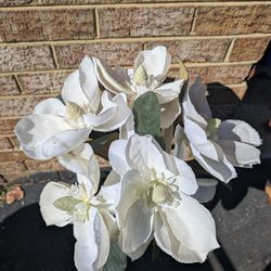32in White Faux Magnolia Floral Bouquet Of 5 Long Stemmed