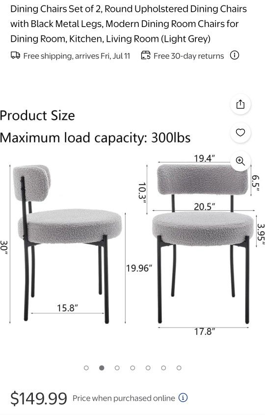 2 Teddy Fleece Upholstered Gray Chairs Living Room Dining Room Bedroom Chair