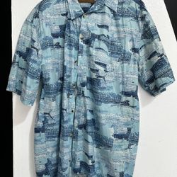 Clearwater Outfitters Hawaiian Navy Blue Button Up Shirt xL