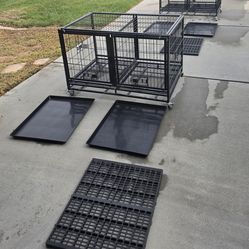 Heavy Duty Double Dog Crate w/ Divider/ Bowl & Trays (On Wheels)