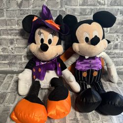 Disney Mickey Mouse Vampire Minnie Mouse Witch Halloween 18”  Plush Set 3A