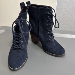 Candies Women's Suede Ankle Booties, Size 8, Navy Blue, Lace-Up
