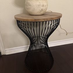 Black metal wood top side table
