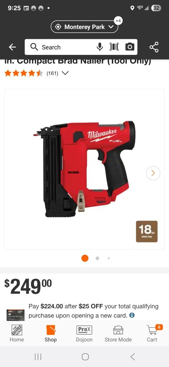 Milwaukee
M12 FUEL 12-Volt Lithium-Ion Brushless Cordless 18-Gauge 1-1/2 in. Compact Brad Nailer (Tool Only)