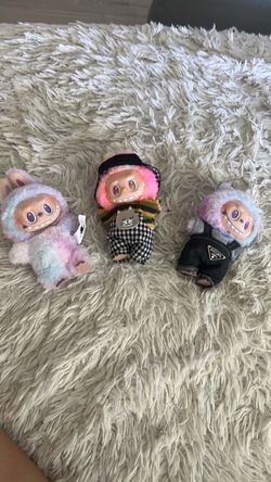 3 of labubu toys plush dolls